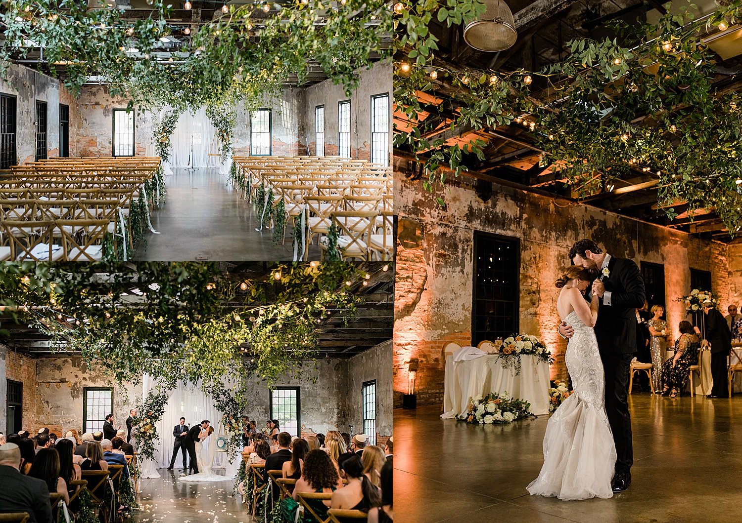 newlyweds dance under greenery at reception by Baltimore wedding photographer 