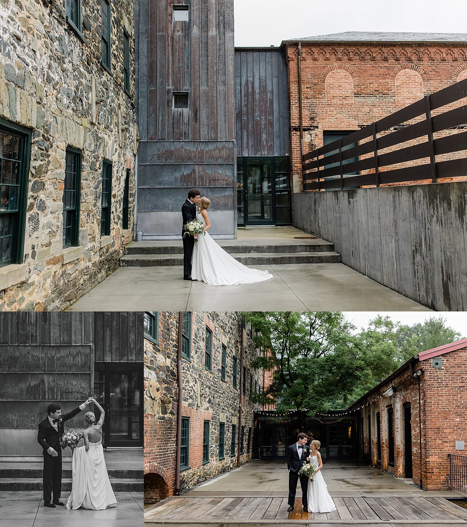 newlyweds dance in courtyard by Baltimore wedding photographer