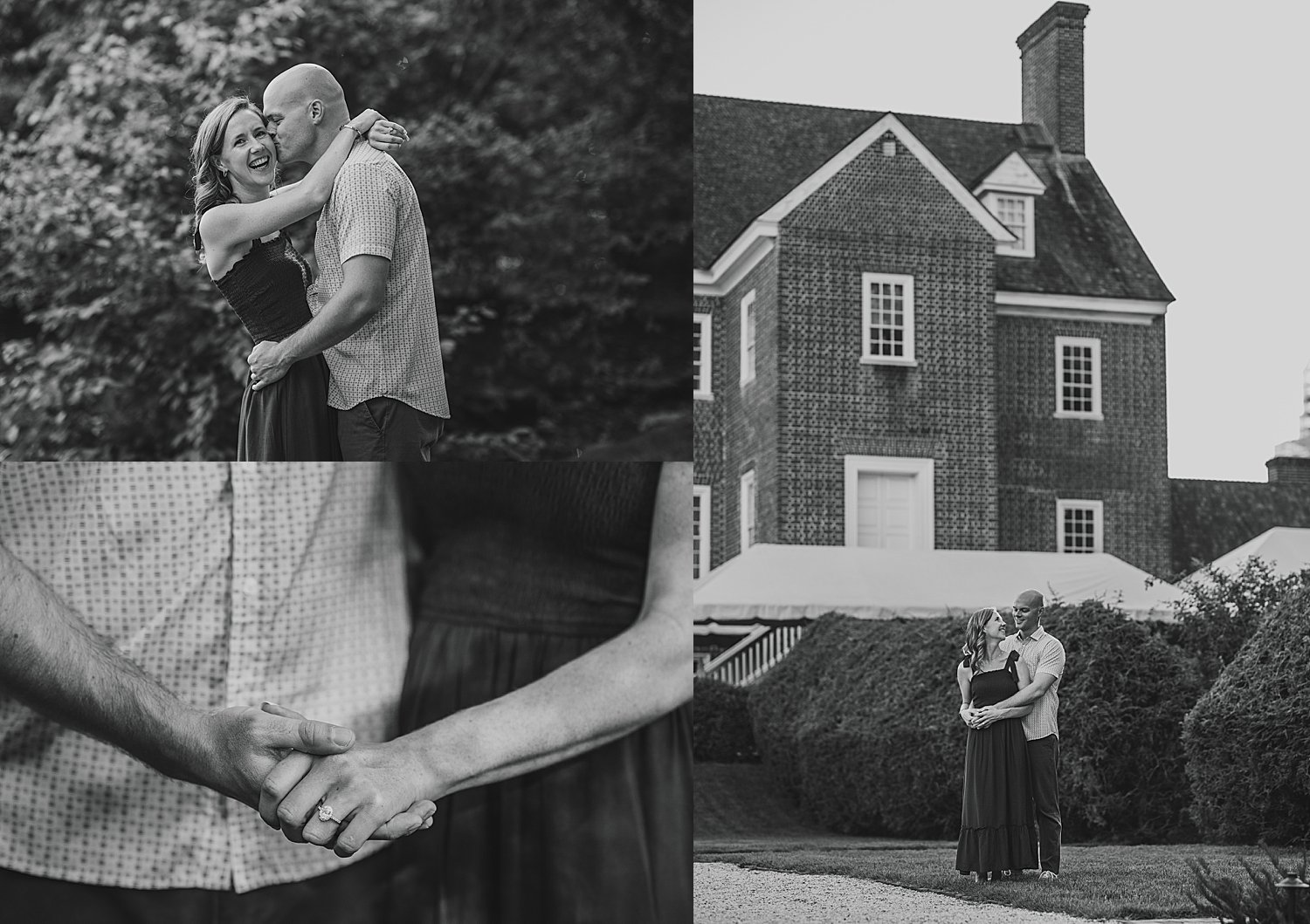 couple hold hands in front of old house after learning how to plan your engagement session