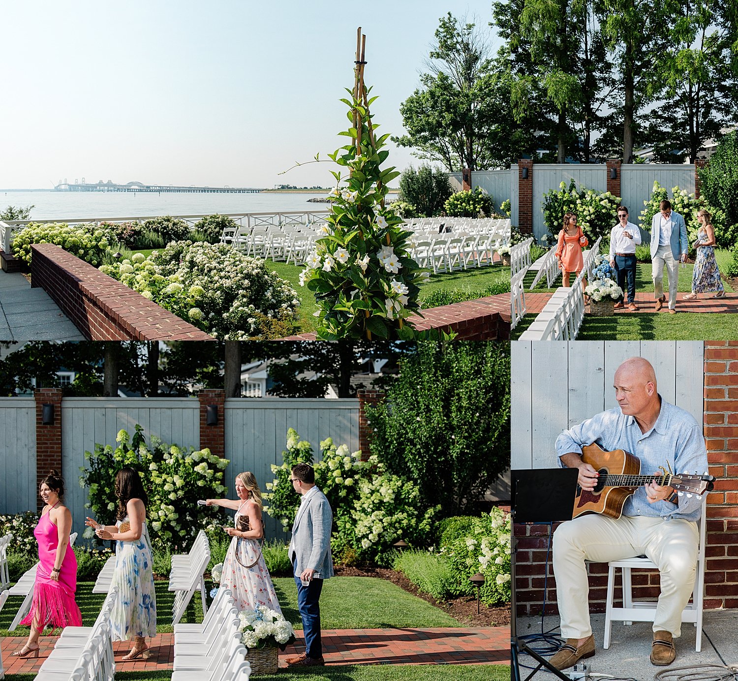 guests walk down the lawn for ceremony in candid photos style