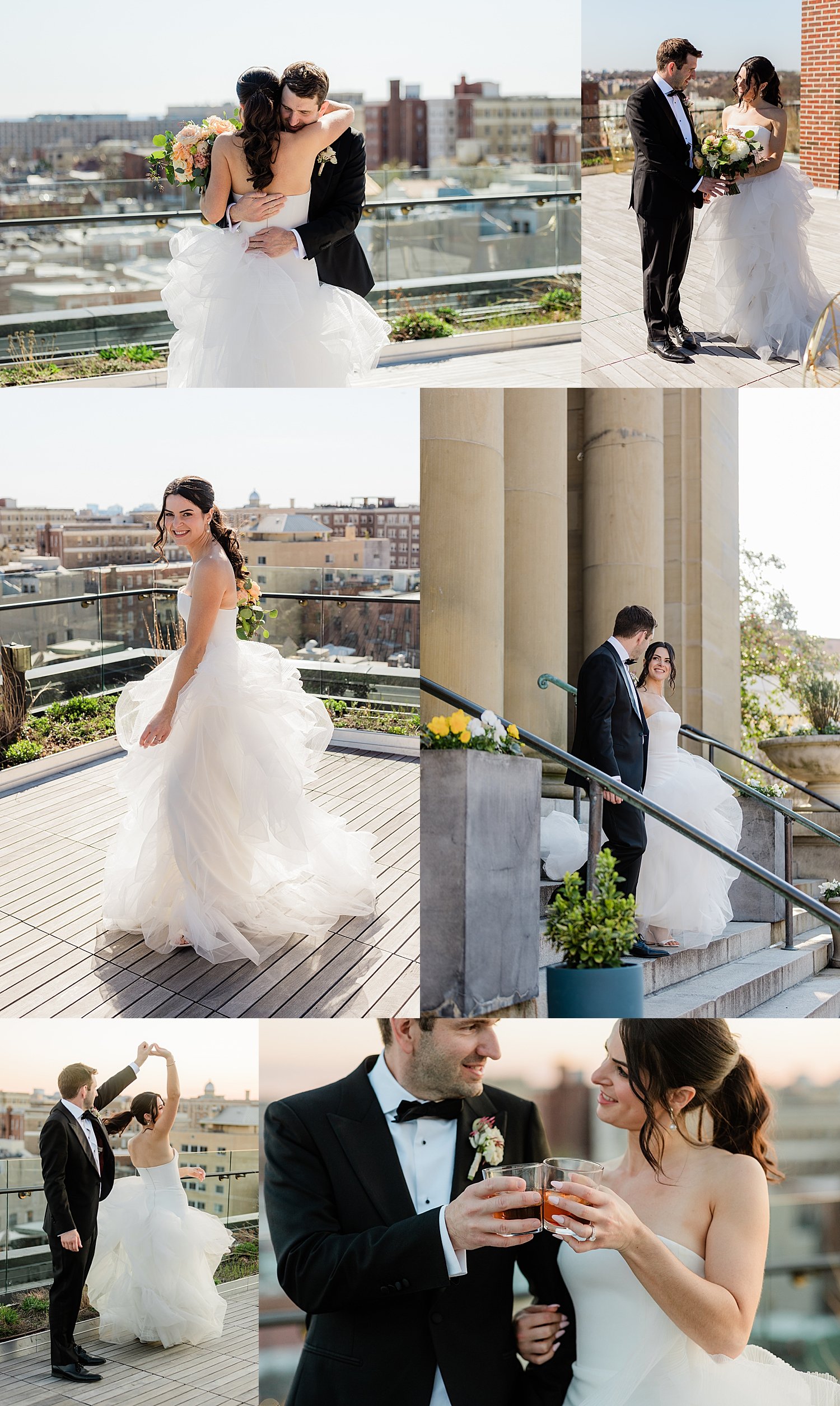 woman twirls in white dress on rooftop by Jen Harvey Photography