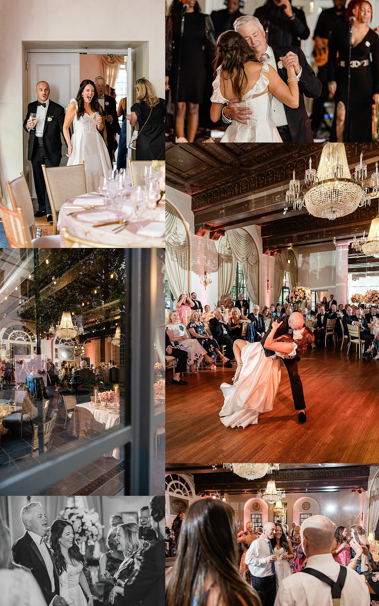 man dips his new wife for a kiss on the dance floor by Baltimore wedding photographer