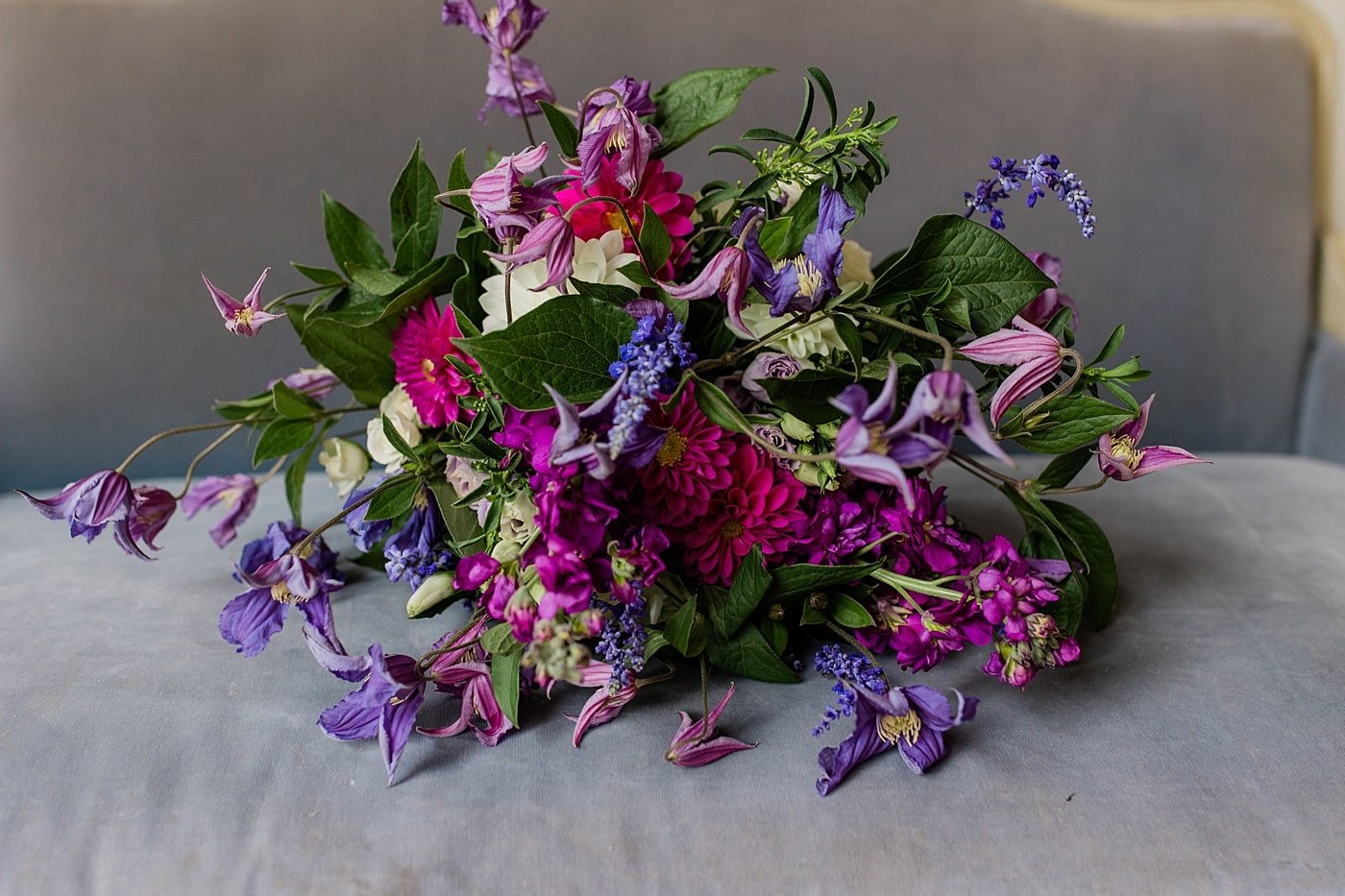 Vibrant purple colored wedding bouquet