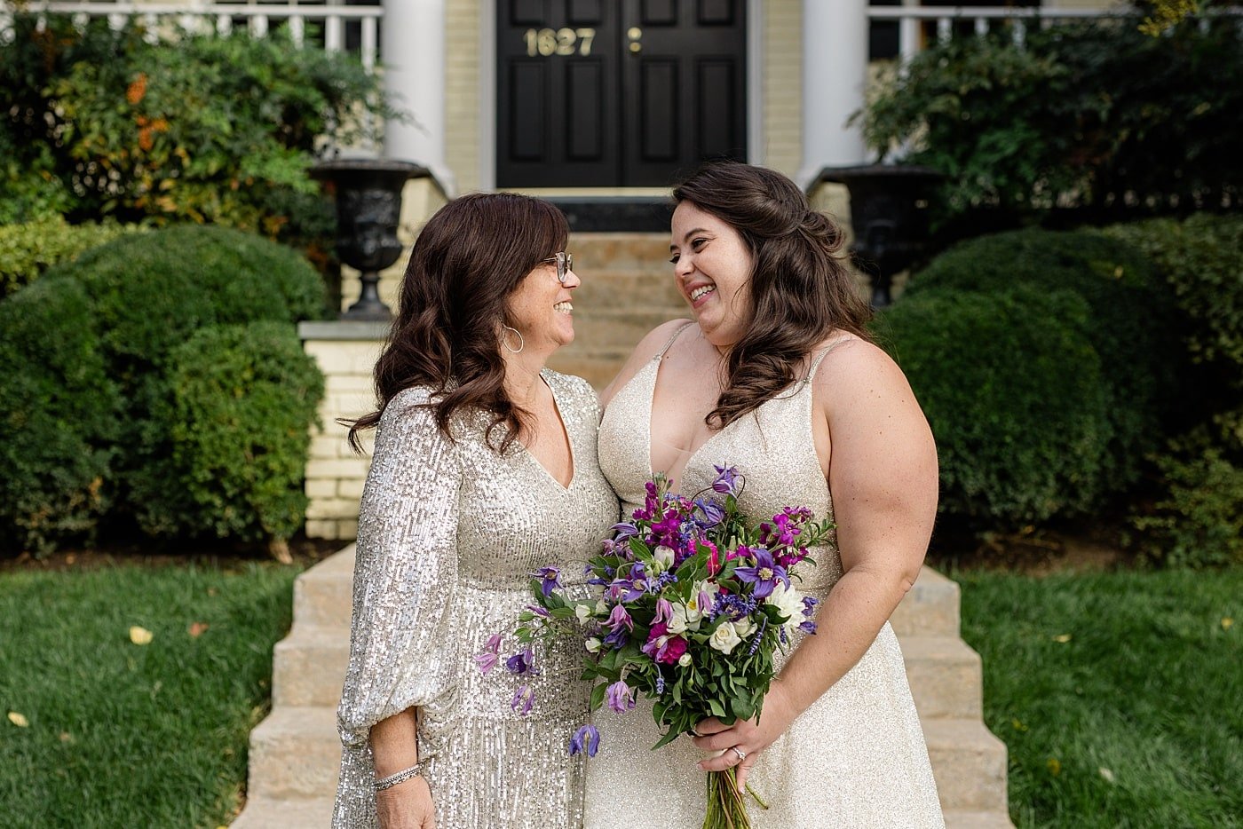 Bride looking lovingly at her mom on her wedding day