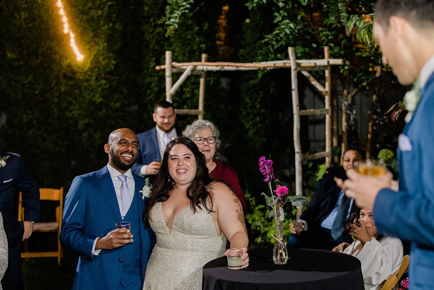 Intimate backyard wedding reception on Washington DC wedding day