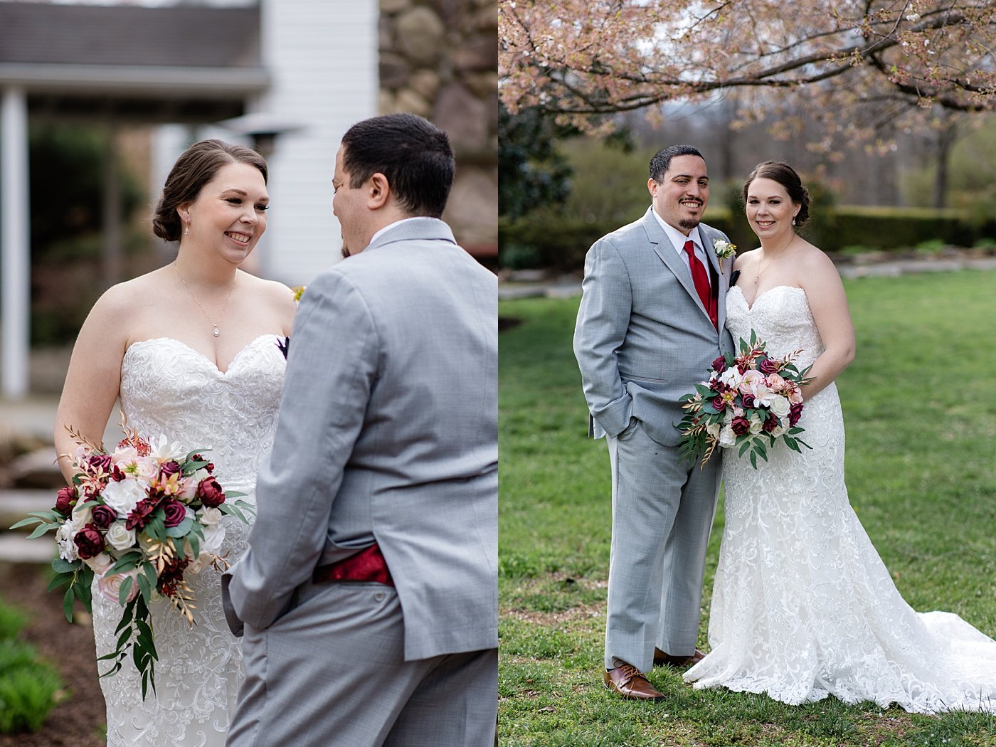 Bride and groom first look at winery wedding