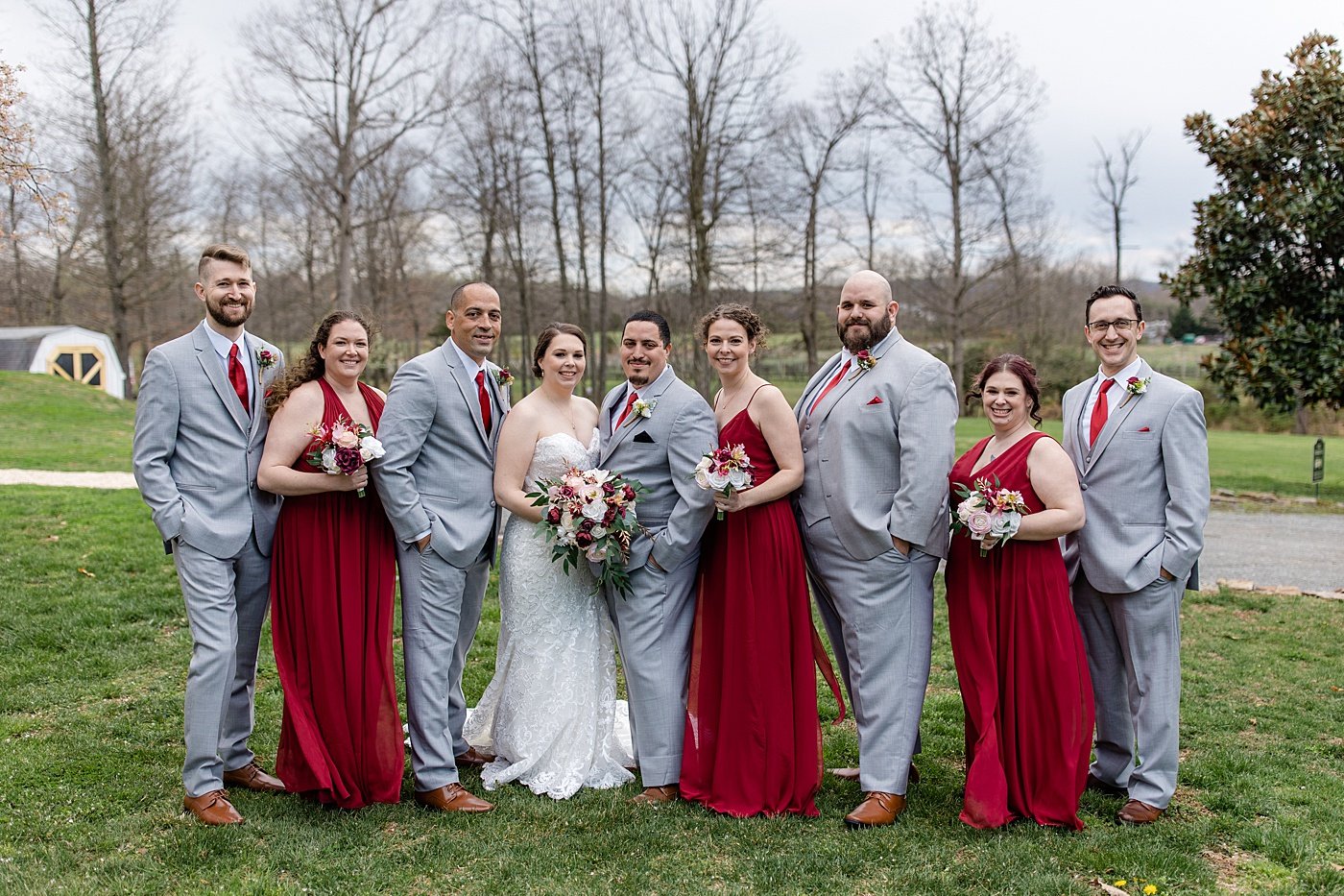 Winery wedding bridal party colors