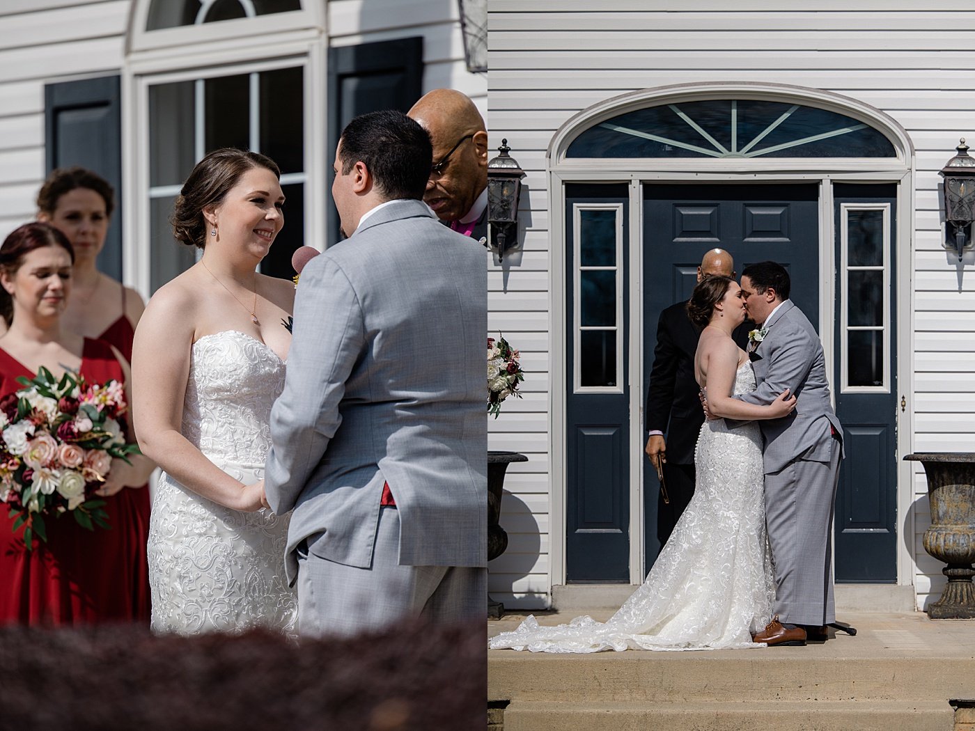 Virginia winery wedding ceremony first kiss